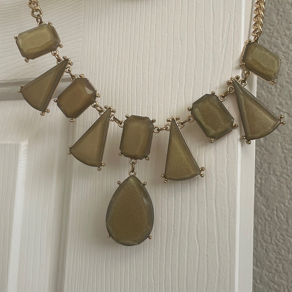 Anna Ava Gold GrayGreen Gem Statement Necklace 12$